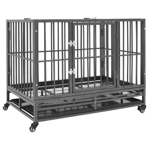 vidaXL Dog Cage Dog Crate with Removable Tray Lockable Wheels Dog Kennel Steel-1