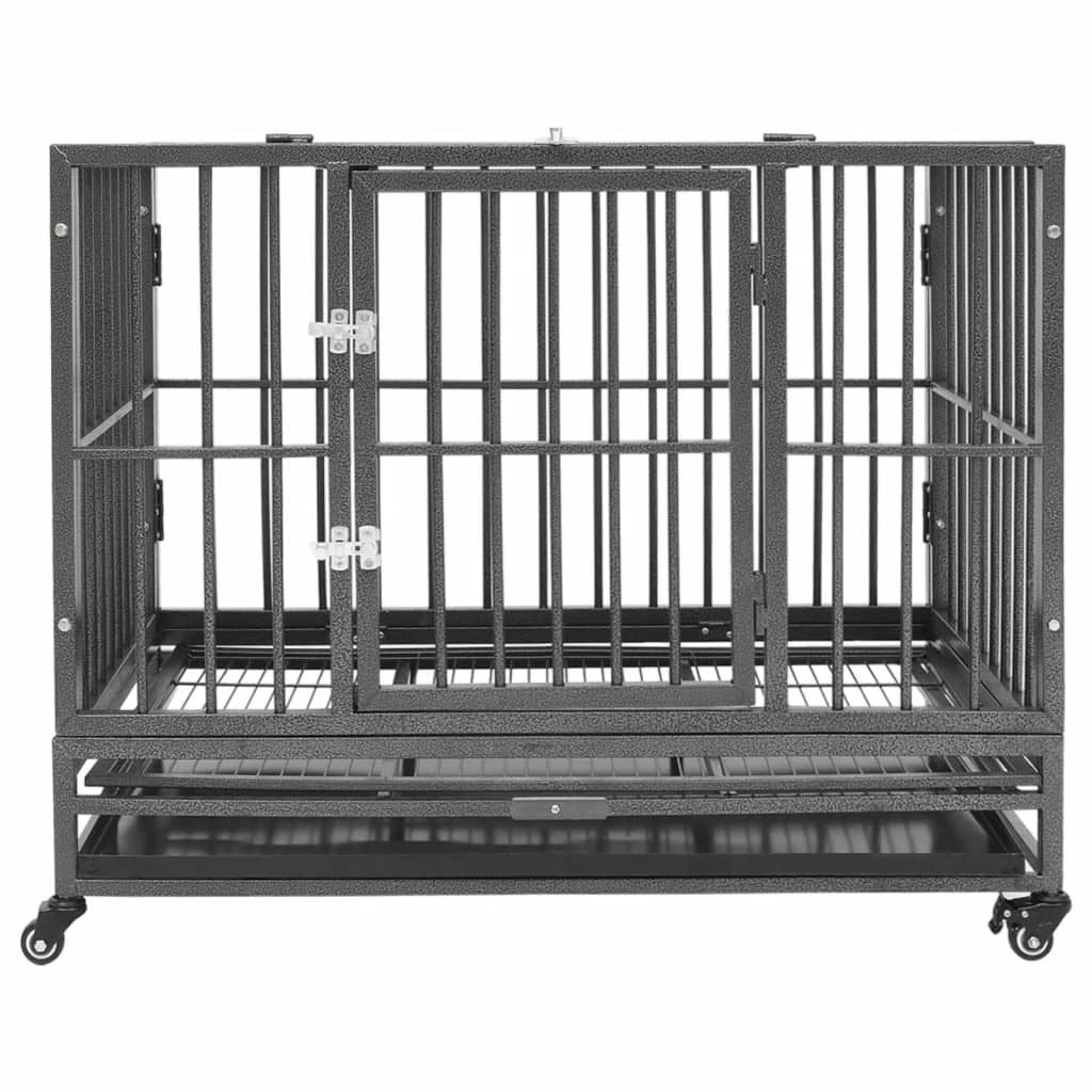 vidaXL Dog Cage Dog Crate with Removable Tray Lockable Wheels Dog Kennel Steel-3