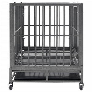 vidaXL Dog Cage Dog Crate with Removable Tray Lockable Wheels Dog Kennel Steel-5