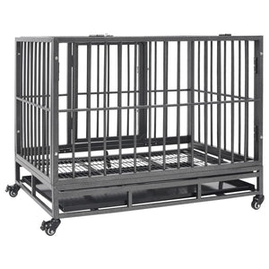 vidaXL Dog Cage Dog Crate with Removable Tray Lockable Wheels Dog Kennel Steel-13
