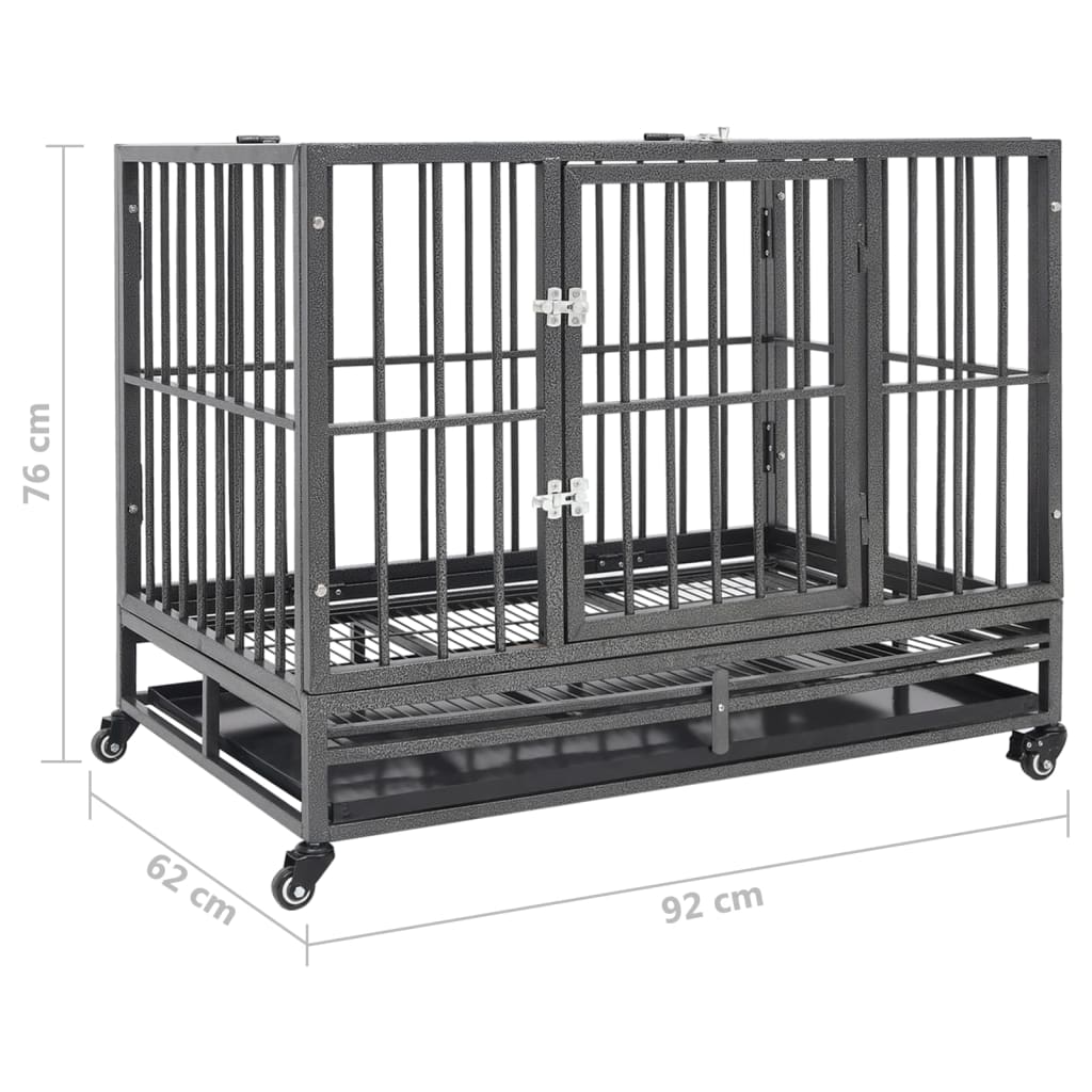 vidaXL Dog Cage Dog Crate with Removable Tray Lockable Wheels Dog Kennel Steel-12