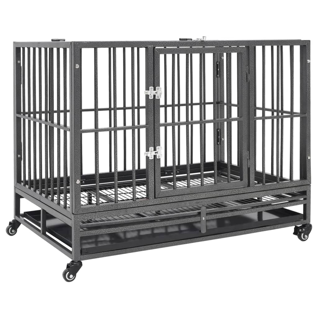 vidaXL Dog Cage Dog Crate with Removable Tray Lockable Wheels Dog Kennel Steel-7