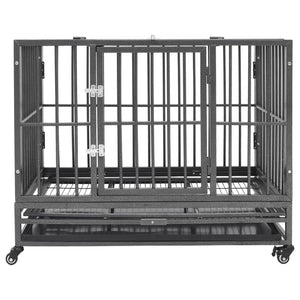 vidaXL Dog Cage Dog Crate with Removable Tray Lockable Wheels Dog Kennel Steel-9