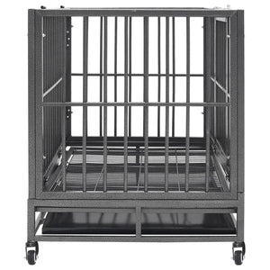 vidaXL Dog Cage Dog Crate with Removable Tray Lockable Wheels Dog Kennel Steel-10