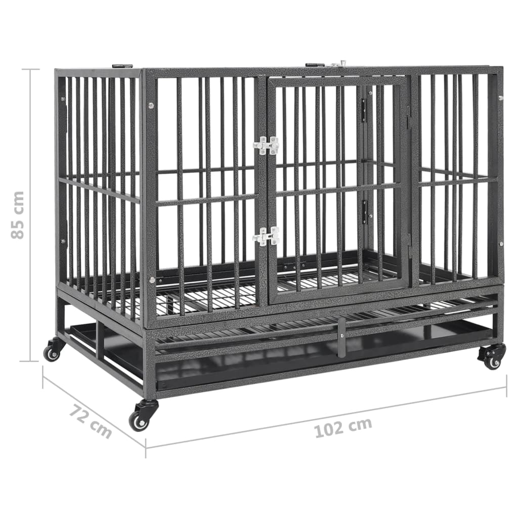 vidaXL Dog Cage Dog Crate with Removable Tray Lockable Wheels Dog Kennel Steel-2