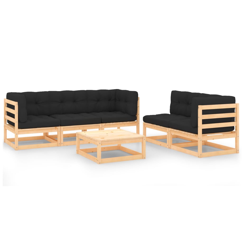 vidaXL Patio Furniture Set 6 Piece Outdoor Sectional Sofa Solid Wood Pine-12