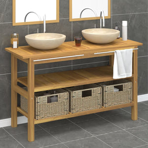 vidaXL Bathroom Vanity Cabinet with Black Marble Sinks Solid Wood Teak-12