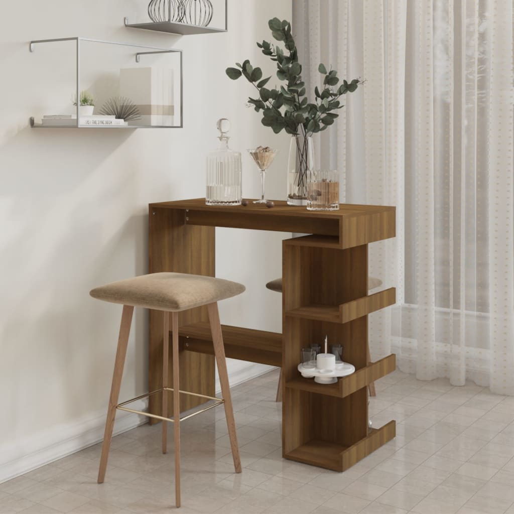 vidaXL Bar Table Dining Room Standing Desk with Storage Rack Engineered Wood-48
