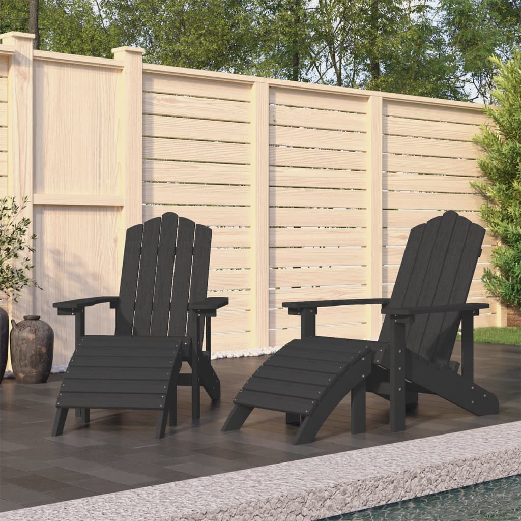 vidaXL Patio Adirondack Chairs 2 pcs with Footstools HDPE Anthracite-0