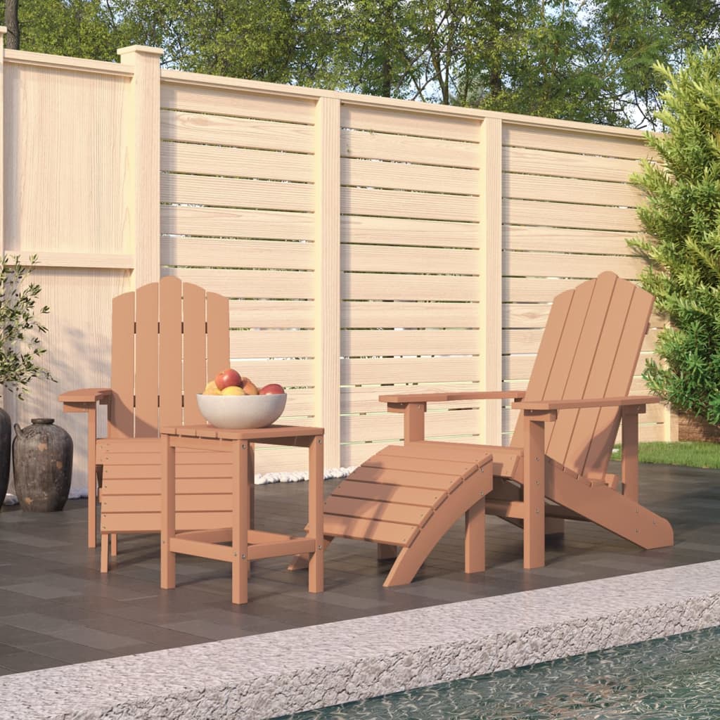 vidaXL Patio Adirondack Chairs with Footstool & Table HDPE Brown-0