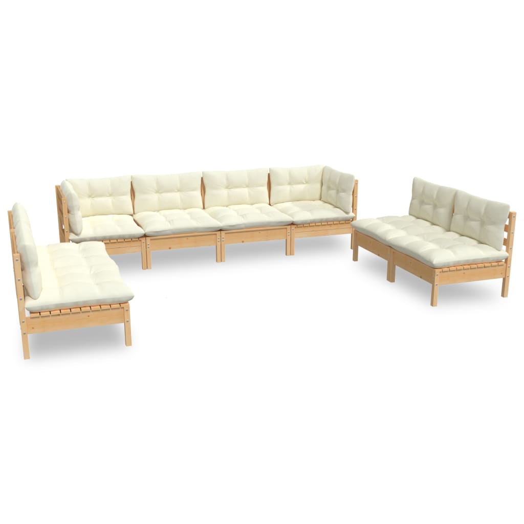 vidaXL 8 Piece Patio Lounge Set with Cream Cushions Solid Pinewood-8