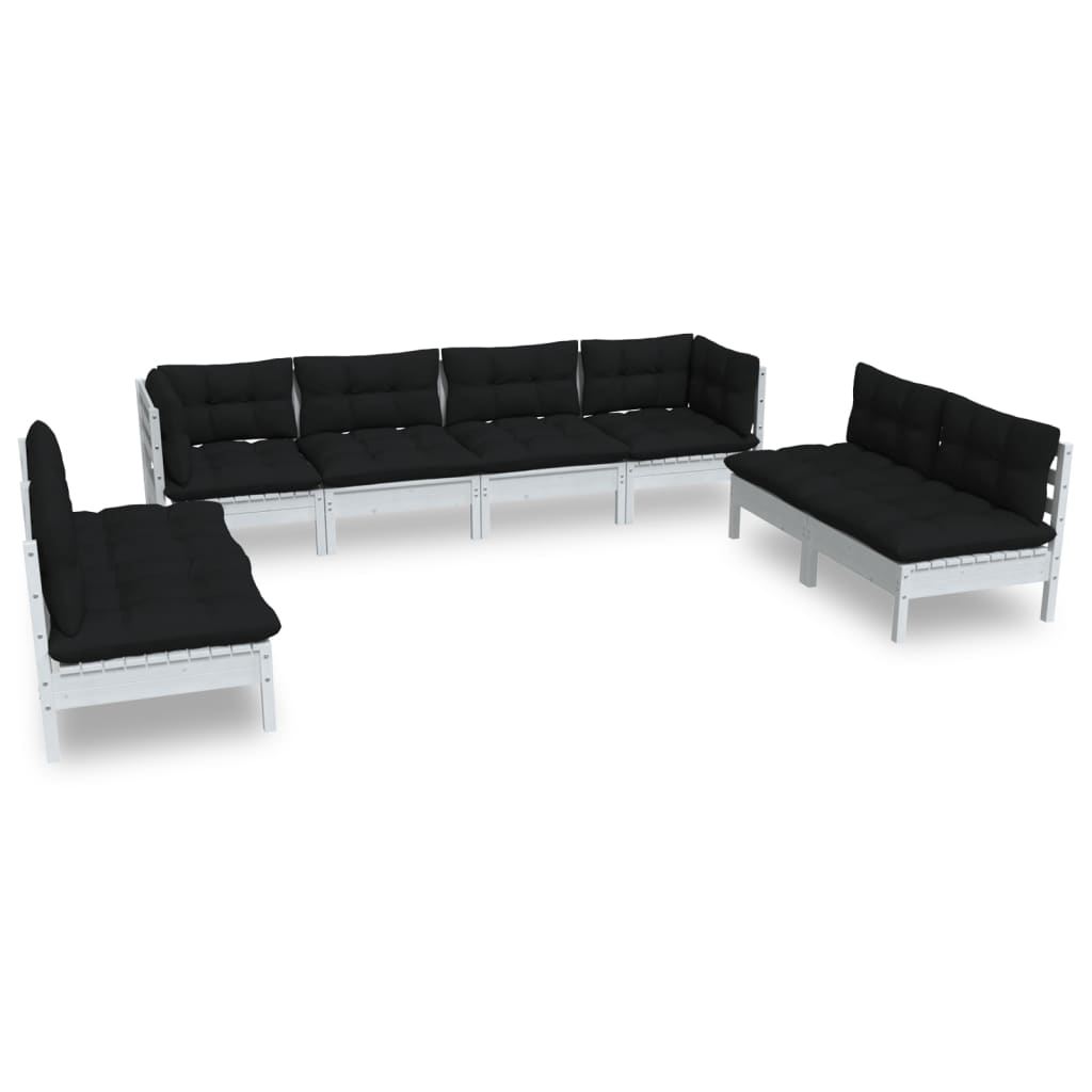 vidaXL 8 Piece Patio Lounge Set with Cream Cushions Solid Pinewood-0