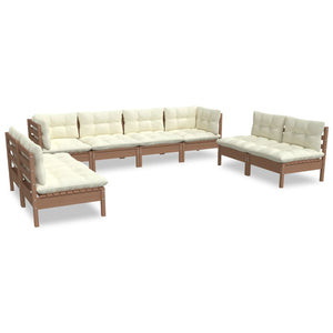 vidaXL 8 Piece Patio Lounge Set with Cream Cushions Solid Pinewood-6