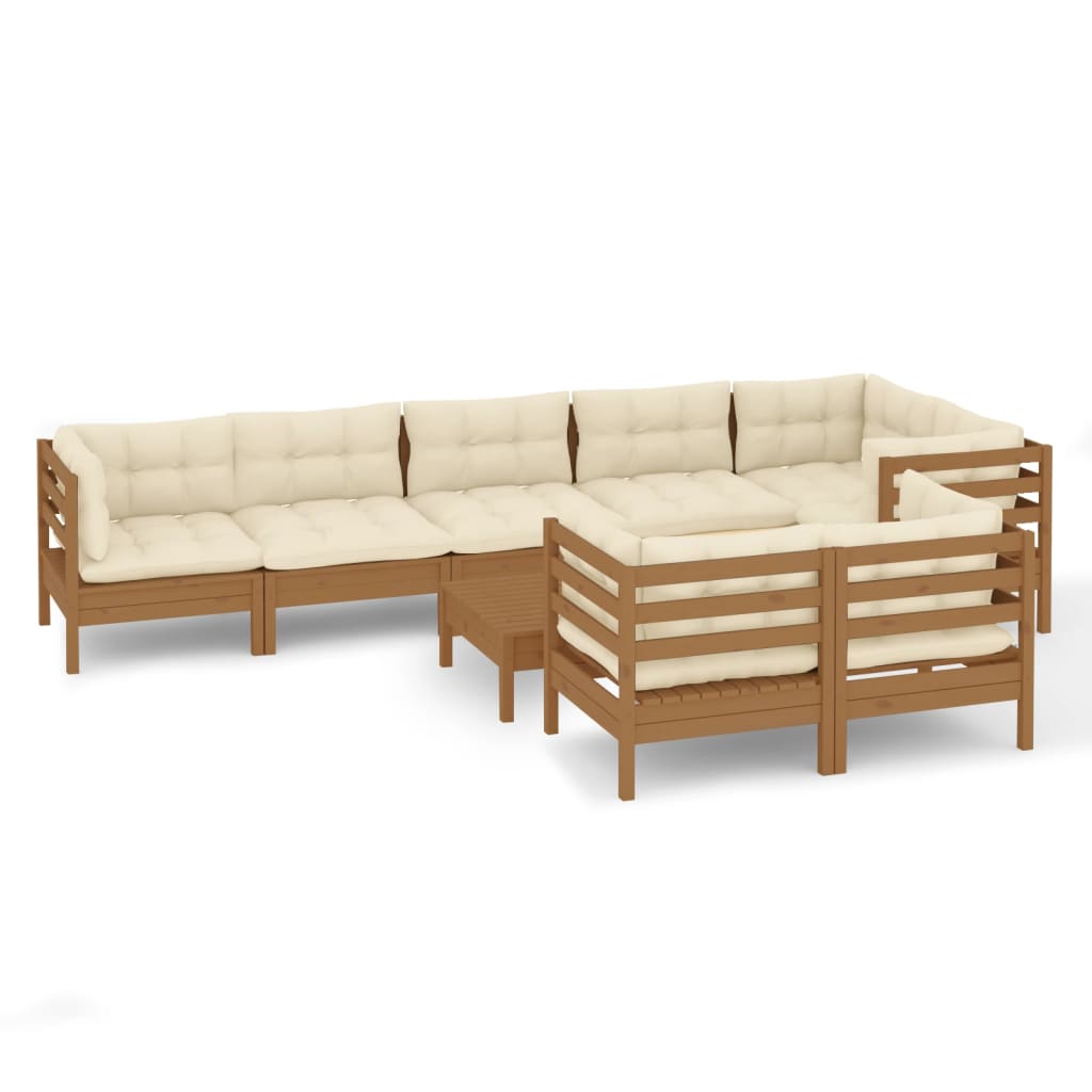 vidaXL 9 Piece Patio Lounge Set with Cream Cushions Solid Pinewood-0