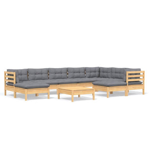 vidaXL 10 Piece Patio Lounge Set with Cream Cushions Solid Pinewood-11