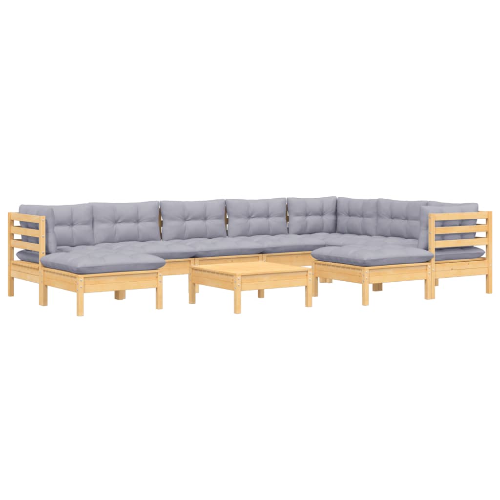 vidaXL 10 Piece Patio Lounge Set with Cream Cushions Solid Pinewood-6
