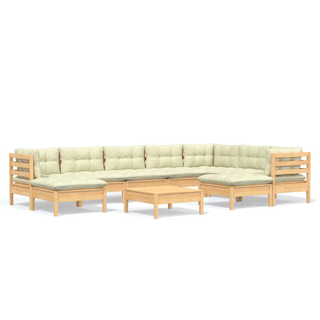 vidaXL 10 Piece Patio Lounge Set with Cream Cushions Solid Pinewood-9