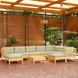 vidaXL 10 Piece Patio Lounge Set with Cream Cushions Solid Pinewood-2