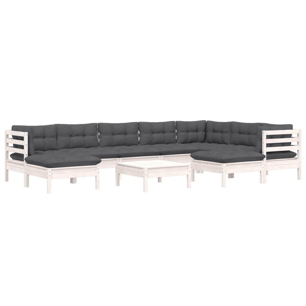 vidaXL 10 Piece Patio Lounge Set with Cream Cushions Solid Pinewood-8