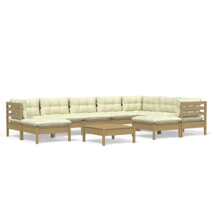 vidaXL 10 Piece Patio Lounge Set with Cream Cushions Solid Pinewood-5