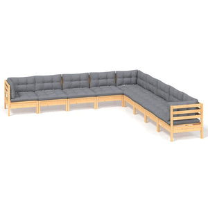 vidaXL 9 Piece Patio Lounge Set with Cream Cushions Solid Pinewood-0