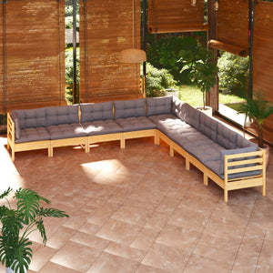 vidaXL 9 Piece Patio Lounge Set with Cream Cushions Solid Pinewood-4