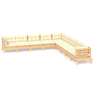 vidaXL 9 Piece Patio Lounge Set with Cream Cushions Solid Pinewood-6
