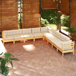 vidaXL 9 Piece Patio Lounge Set with Cream Cushions Solid Pinewood-15