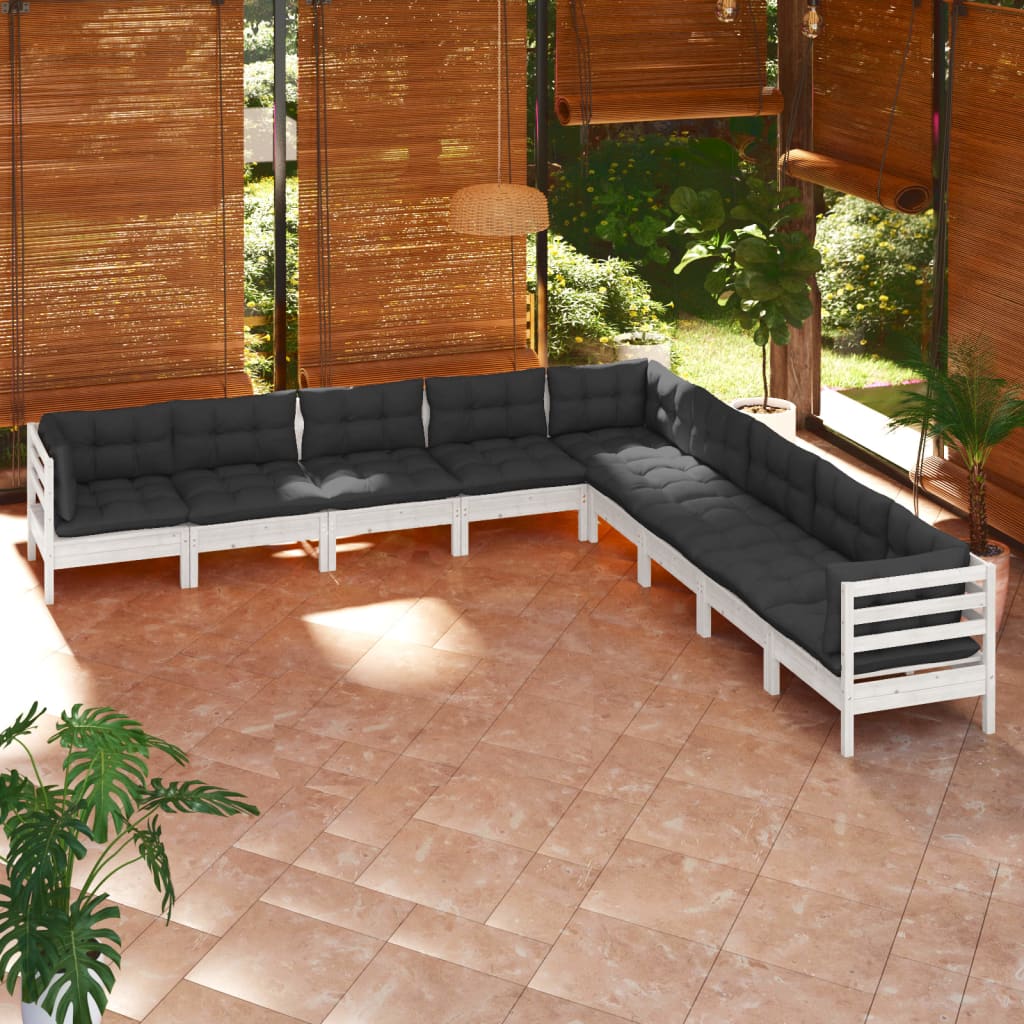 vidaXL 9 Piece Patio Lounge Set with Cream Cushions Solid Pinewood-1