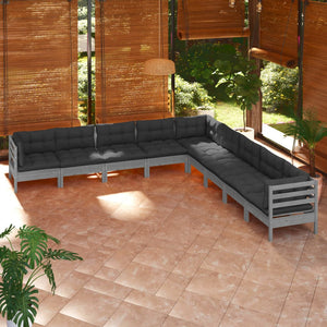 vidaXL 9 Piece Patio Lounge Set with Cream Cushions Solid Pinewood-5