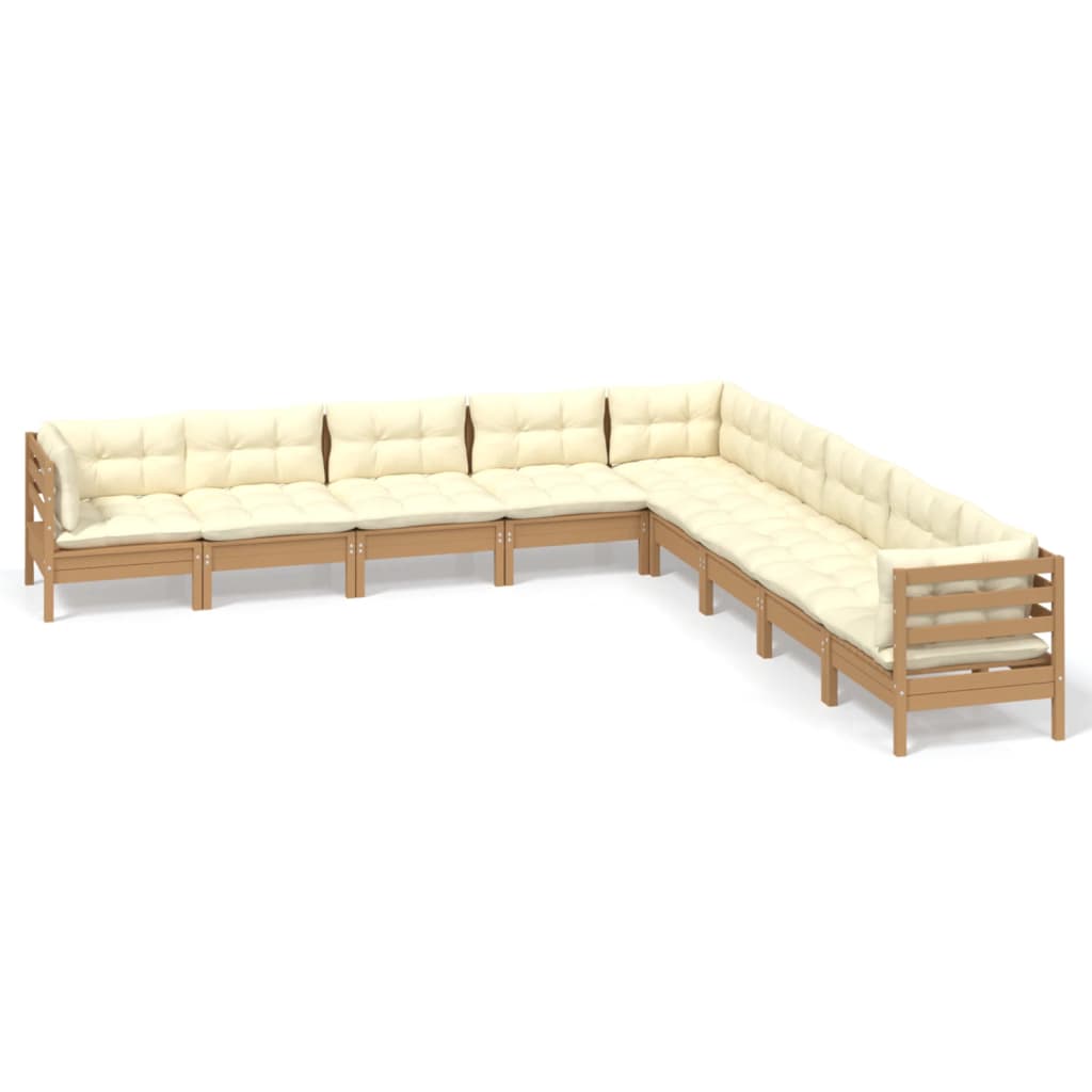 vidaXL 9 Piece Patio Lounge Set with Cream Cushions Solid Pinewood-12