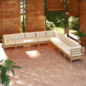 vidaXL 9 Piece Patio Lounge Set with Cream Cushions Solid Pinewood-16