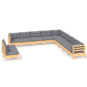 vidaXL 11 Piece Patio Lounge Set with Cream Cushions Solid Pinewood-6