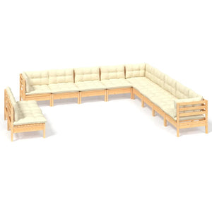 vidaXL 11 Piece Patio Lounge Set with Cream Cushions Solid Pinewood-2
