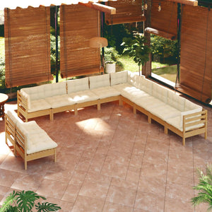 vidaXL 11 Piece Patio Lounge Set with Cream Cushions Solid Pinewood-3
