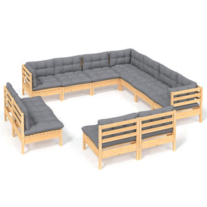 vidaXL 11 Piece Patio Lounge Set with Cream Cushions Solid Pinewood-4