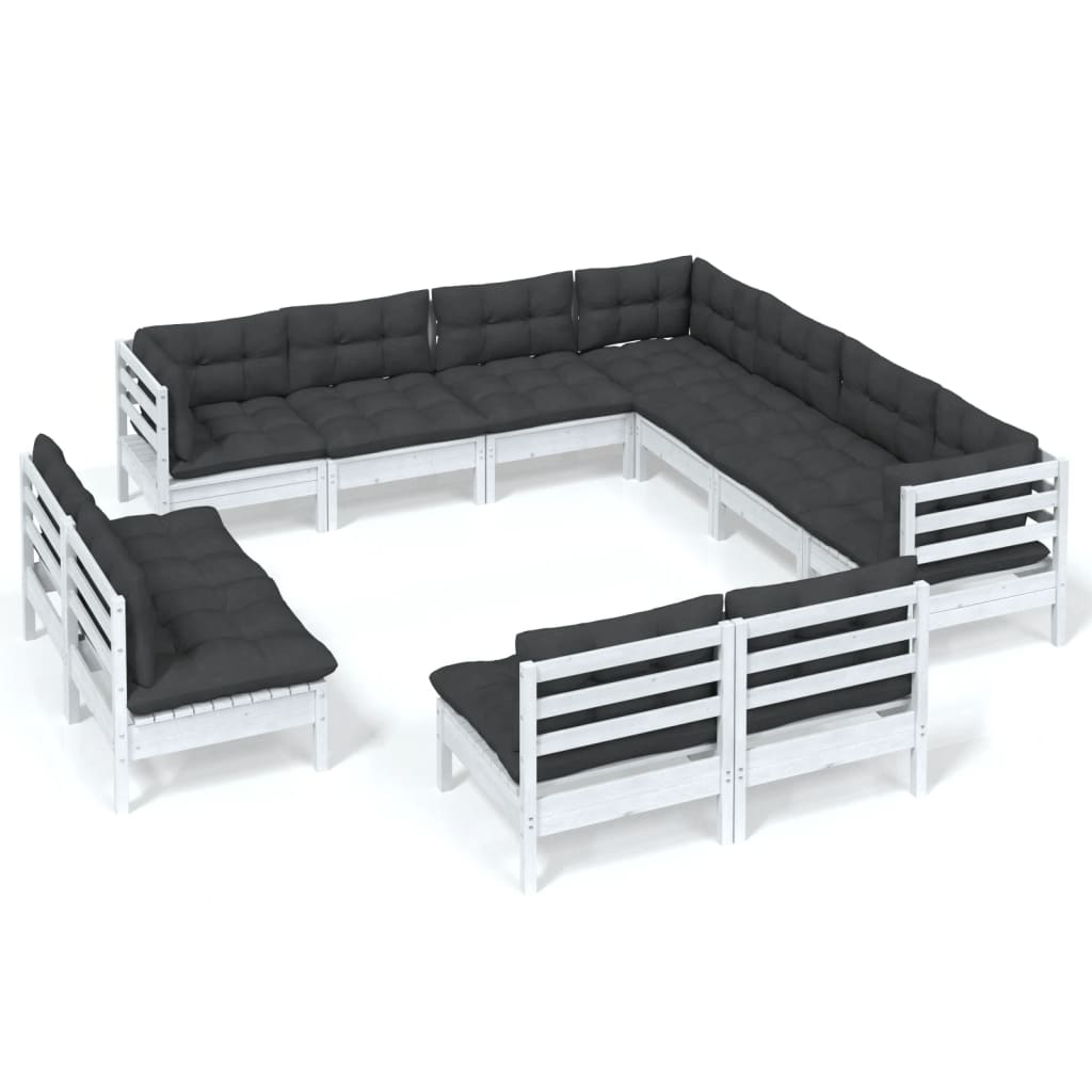 vidaXL 11 Piece Patio Lounge Set with Cream Cushions Solid Pinewood-10