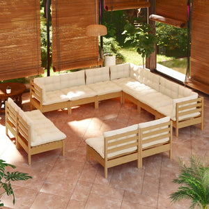 vidaXL 11 Piece Patio Lounge Set with Cream Cushions Solid Pinewood-1