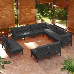 vidaXL 11 Piece Patio Lounge Set with Cream Cushions Solid Pinewood-16