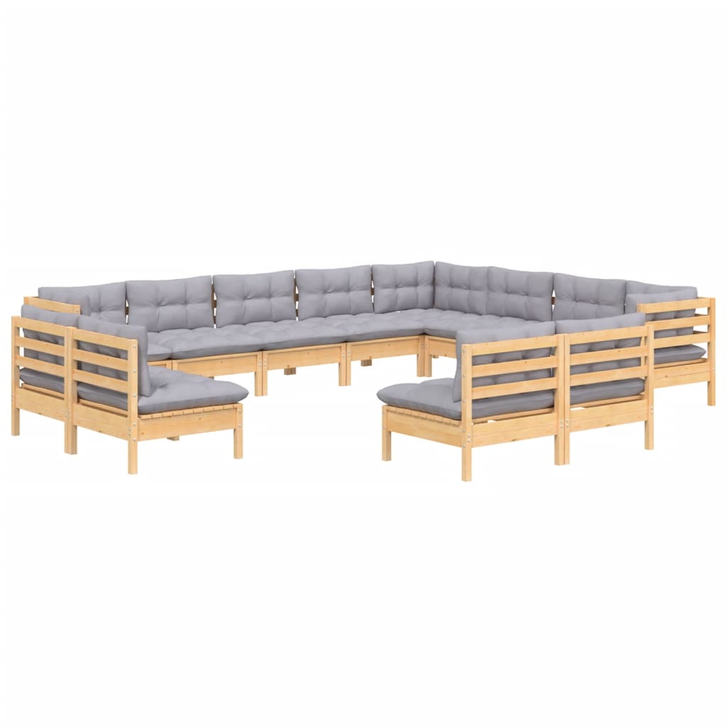 vidaXL 12 Piece Patio Lounge Set with Cream Cushions Solid Pinewood-8