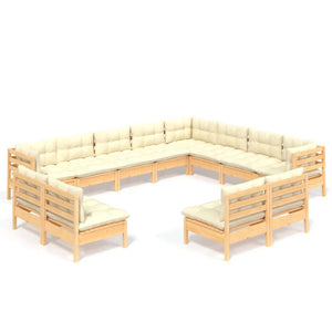 vidaXL 12 Piece Patio Lounge Set with Cream Cushions Solid Pinewood-14