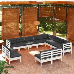 vidaXL 12 Piece Patio Lounge Set with Cream Cushions Solid Pinewood-2