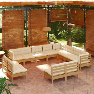 vidaXL 12 Piece Patio Lounge Set with Cream Cushions Solid Pinewood-4