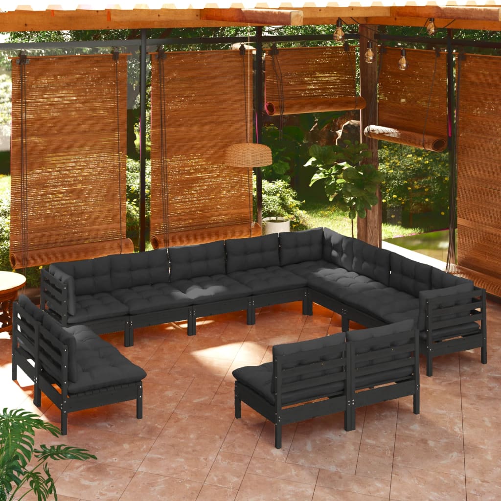 vidaXL 12 Piece Patio Lounge Set with Cream Cushions Solid Pinewood-0