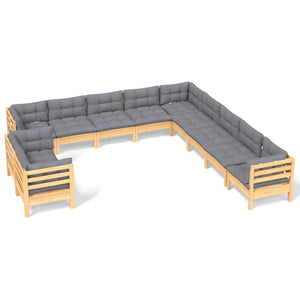 vidaXL 11 Piece Patio Lounge Set with Cream Cushions Solid Pinewood-3