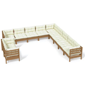 vidaXL 11 Piece Patio Lounge Set with Cream Cushions Solid Pinewood-13