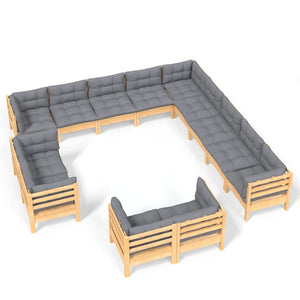 vidaXL 13 Piece Patio Lounge Set with Cream Cushions Solid Pinewood-2