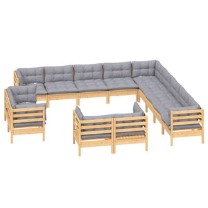 vidaXL 13 Piece Patio Lounge Set with Cream Cushions Solid Pinewood-13