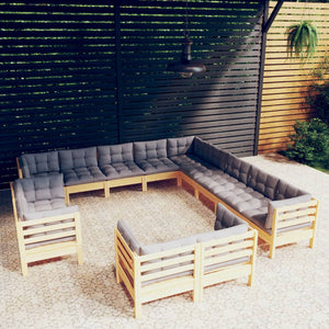 vidaXL 13 Piece Patio Lounge Set with Cream Cushions Solid Pinewood-6