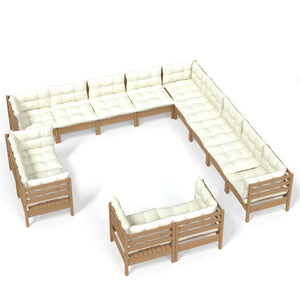 vidaXL 13 Piece Patio Lounge Set with Cream Cushions Solid Pinewood-10